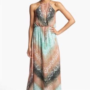 Vince Camuto Dress Women's Size 8 Python Print Halter Top Chiffon Maxi Length